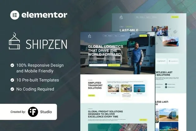 Shipzen – Logistics & Transportation Elementor Template Kit best logistics Elementor template kit for shipping websites download
