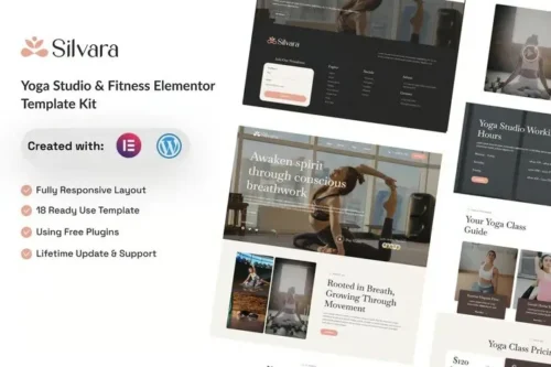 best Silvara yoga studio Elementor template kit download