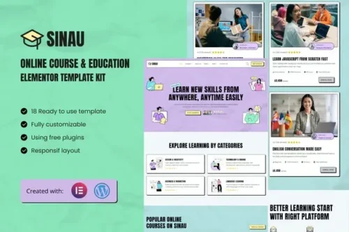 best Sinau Elementor education template instant download