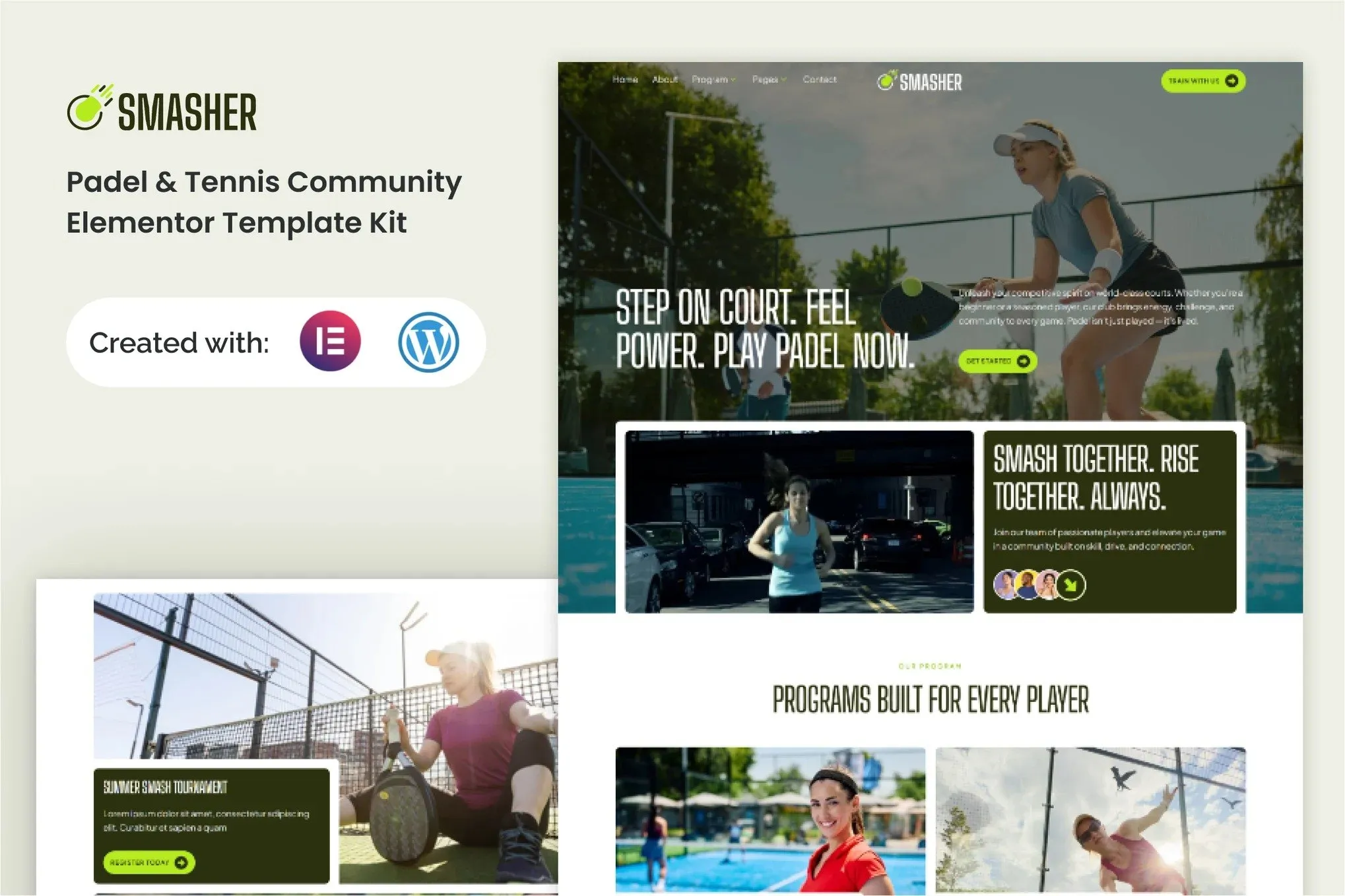 Smasher - Padel Tennis Community Elementor Template Kit best Padel Tennis Elementor template kit instant download