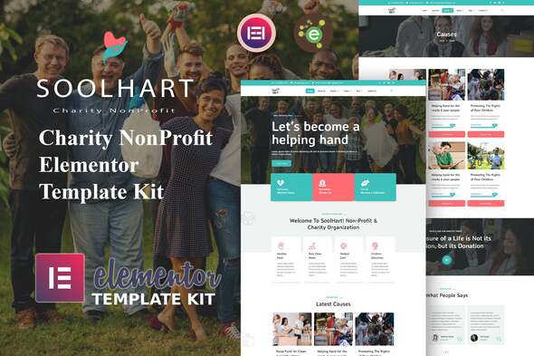 SoolHart - Charity NonProfit Elementor Template Kit best nonprofit charity Elementor template kit instant download
