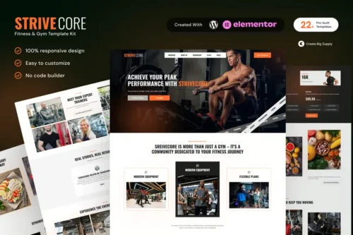 best fitness gym Elementor template kit instant download