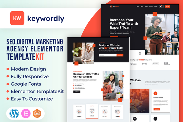 Keywordly - Digital Marketing Agency Elementor Template Kit best digital marketing agency elementor template download