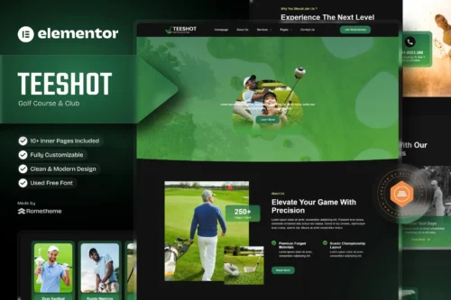 best golf club Elementor template kit instant download