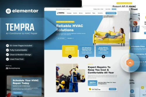 best HVAC website template for Elementor download