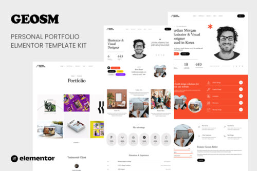 best Geosm personal portfolio Elementor template kit download