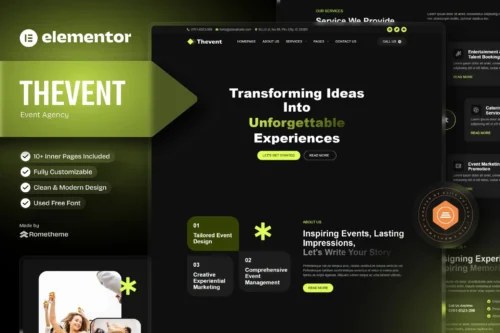 best event agency Elementor template kit download