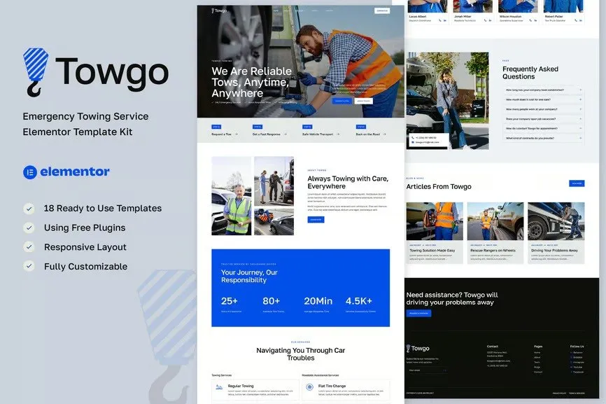 Towgo - Emergency Towing Service Elementor Template Kit best Towgo Elementor towing template kit instant download