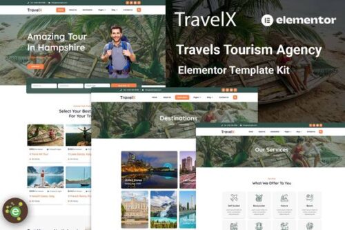 best travel agency Elementor template kit instant download