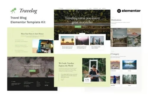 best travel blog Elementor template kit instant download