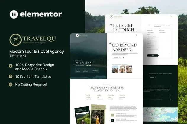 Travelqu - Modern Tour &Travel Agency Elementor Template Kit best Travelqu travel agency template instant download