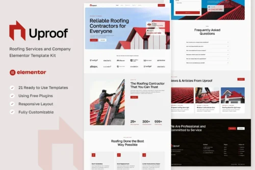 best roofing Elementor template kit instant download