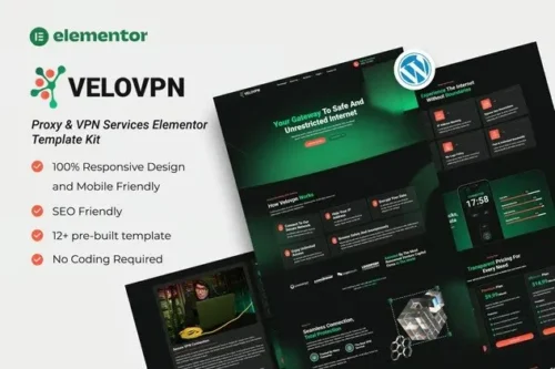 Best Velovpn VPN website template for instant Elementor download