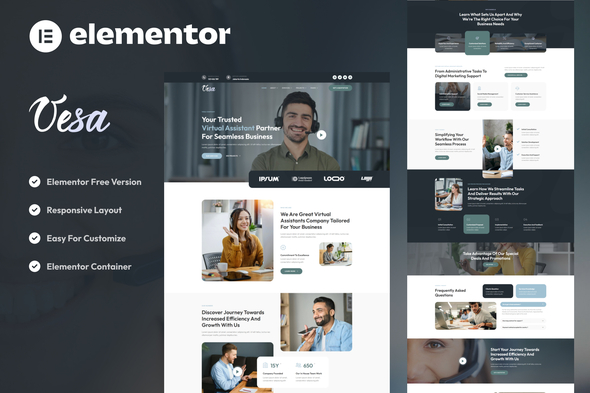 Vesa - Virtual Assistant Business Elementor Template Kit Professional Virtual Assistant Elementor Template download