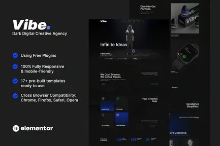 best dark creative agency Elementor template kit instant download
