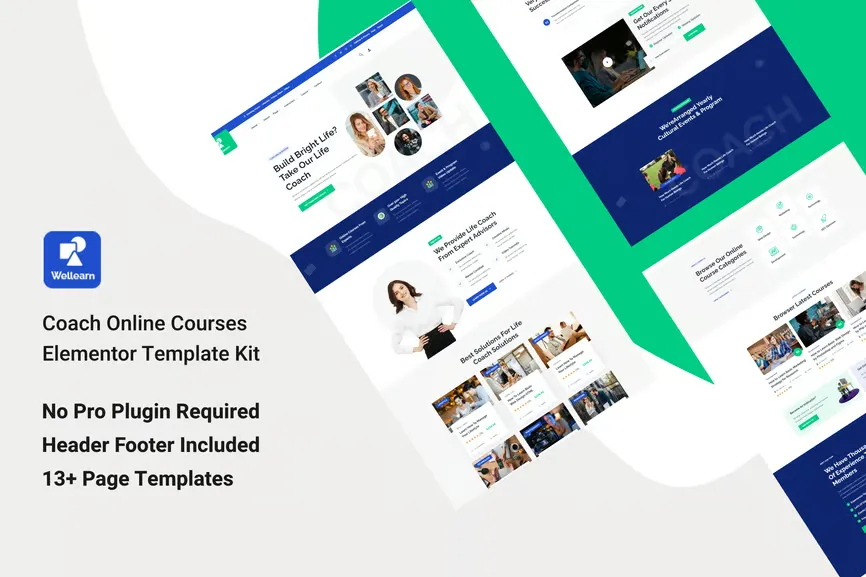 Wellern - Coach Online Courses Elementor Template Kit best Elementor online course template for coaches instant download