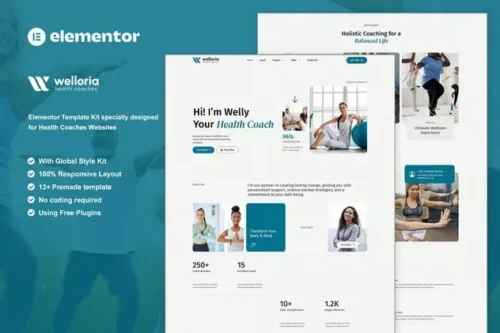 best health coach Elementor template download kit