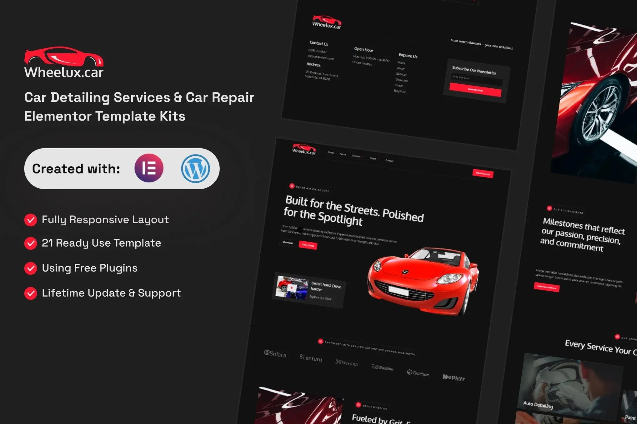 Wheelux - Car Detailing Services & Car Repair Elementor Template Kits best Wheelux car detailing Elementor template download