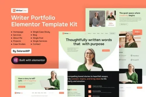 best writer portfolio template for Elementor instant download