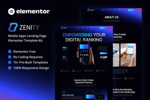 Best mobile app landing page Elementor template instant download