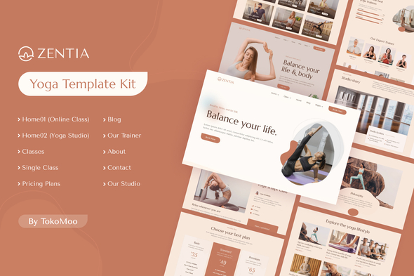 Zentia | Yoga Teacher & Studio Elementor Template Kit best yoga studio Elementor template kit instant download