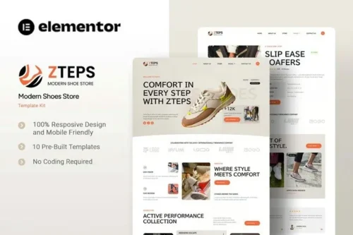 best shoes store elementor template kit instant download