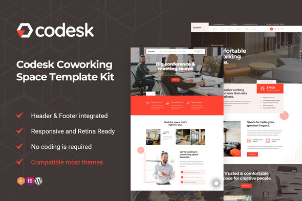 Codesk - Coworking Space Elementor Template Kit Best coworking space website template for Elementor instant download