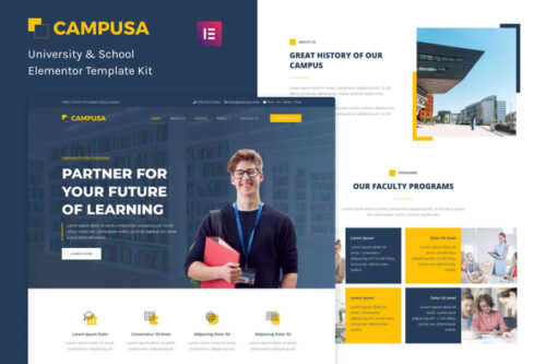 best University Elementor template kit instant download