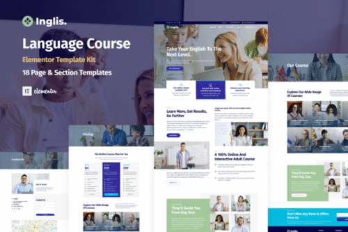 best language course elementor template kit download