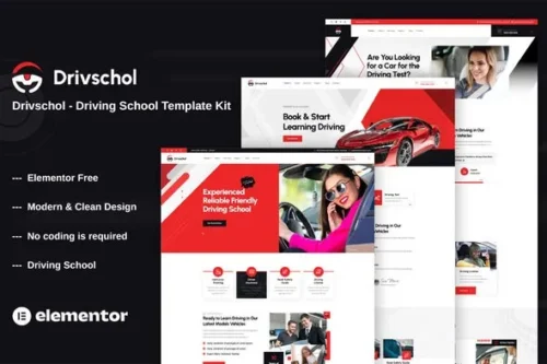 best driving school Elementor template kit instant download