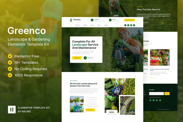 Greenco – Landscaping & Gardening Elementor Template Kit best landscaping Elementor template kit instant download