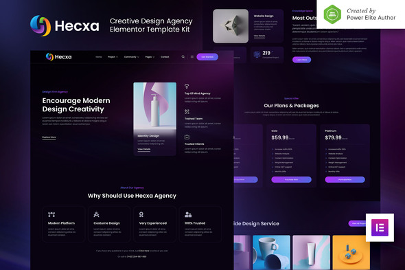 Hecxa – Creative Design Agency Elementor Template Kit best Hecxa creative design agency template download