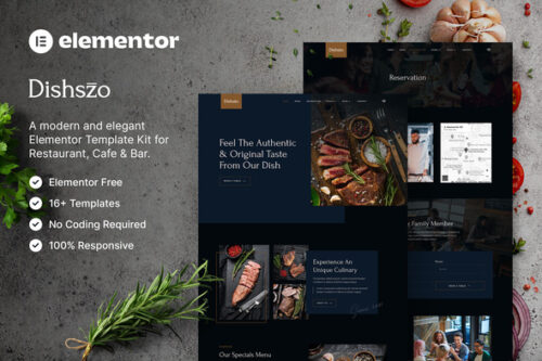 best Dishszo restaurant Elementor template kit download