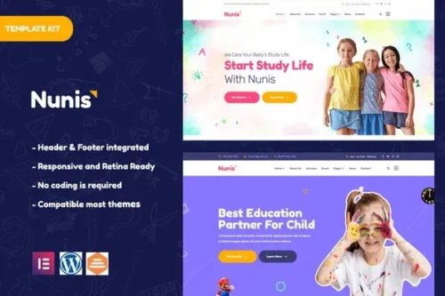 best kindergarten Elementor template kit instant download