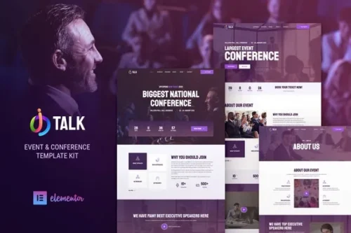 best event conference Elementor template kit download