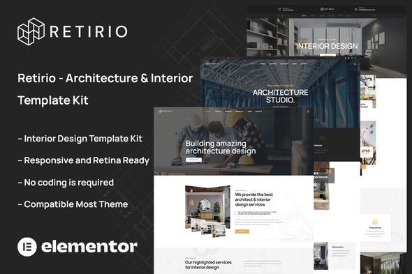Retirio - Architecture & Interior Elementor Template Kit best architecture Elementor template kit instant download