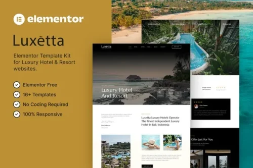 best luxury hotel Elementor template kit instant download