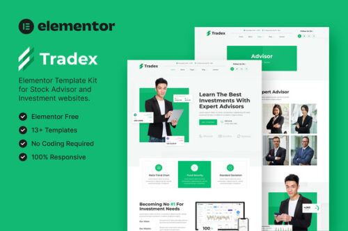 Tradex Elementor template for stock advisor websites