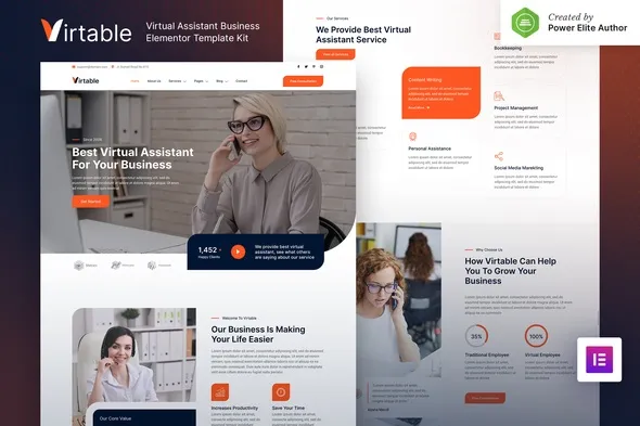 Virtable – Virtual Assistant Business Elementor Template Kit best virtual assistant website template download