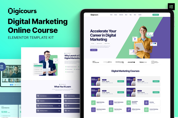 Digicours - Digital Marketing Online Course Elementor Template Kit best digital marketing course template instant download