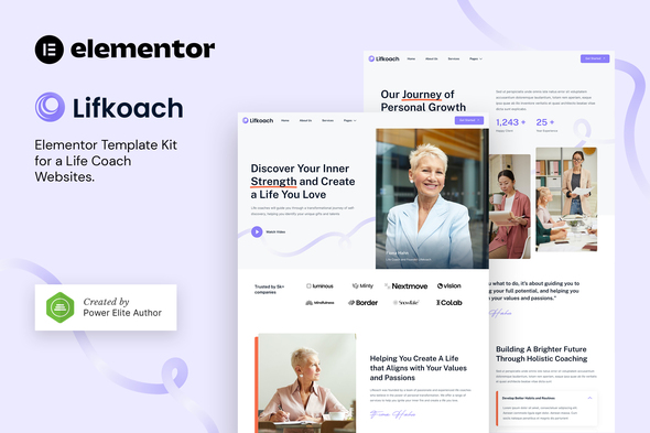 Lifkoach – Life Coach & Mentor Elementor Template Kit best Lifkoach Elementor template for life coaches instant download