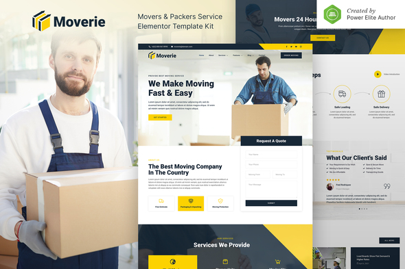 Moverie – Movers & Packers Service Elementor Template Kit best movers Elementor template kit instant download