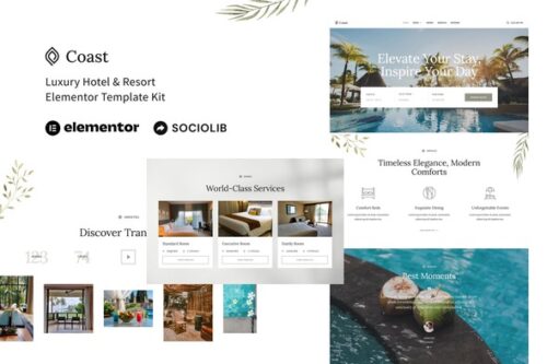 best luxury hotel Elementor template kit instant download