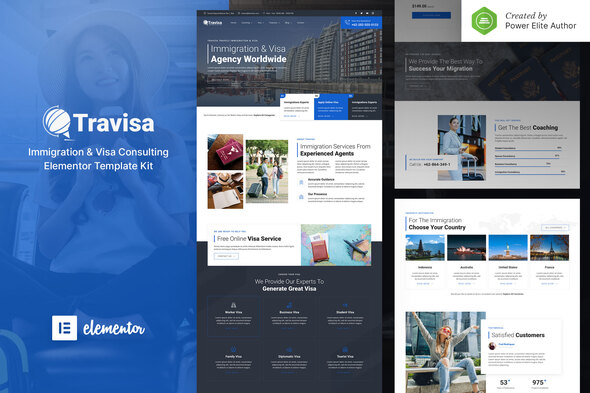 Travisa – Immigration & Visa Consulting Elementor Template Kit best immigration visa consulting Elementor template instant download