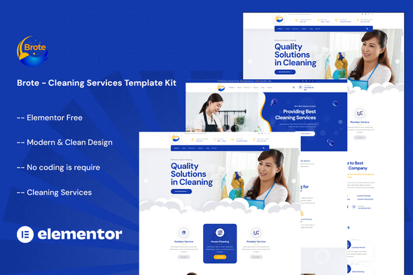 Brote - Cleaning Services Elementor Template Kit best cleaning services Elementor template kit instant download