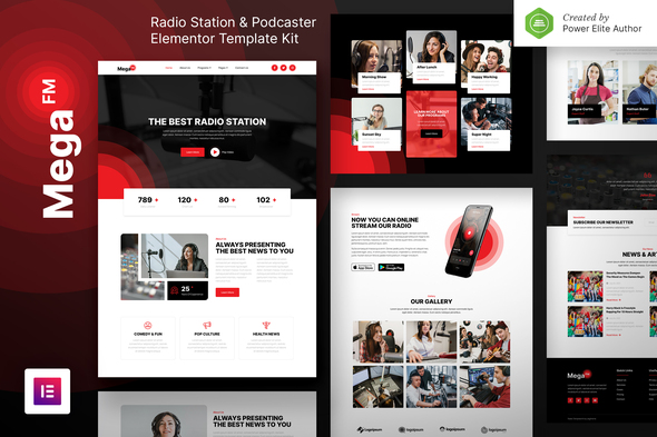 MegaFM – Radio Station & Podcaster Elementor Template Kit best MegaFM radio station template instant download