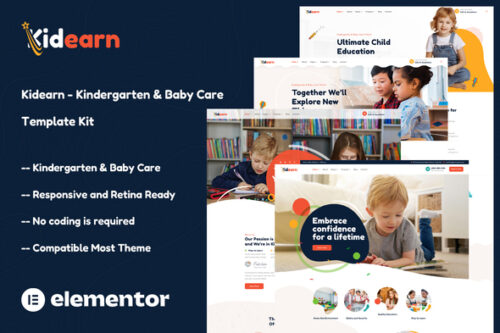 best kindergarten Elementor template kit for childcare website download