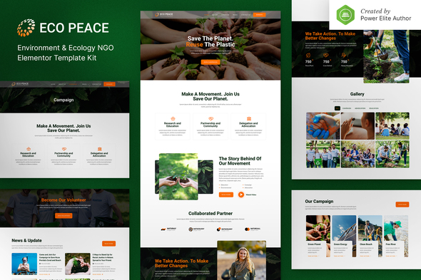 EcoPeace – Environment & Ecology NGO Elementor Template Kit best EcoPeace NGO template kit instant download
