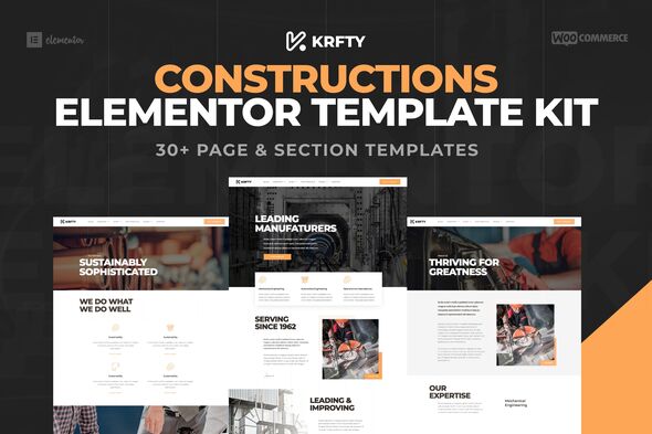 KRAFTY - Construction & Industry Elementor Template Kit best construction Elementor template kit instant download