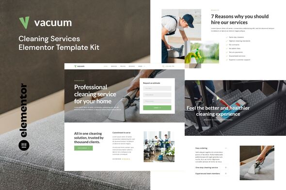 Vacuum - Cleaning Services Company Elementor Template Kit best cleaning services Elementor template kit instant download